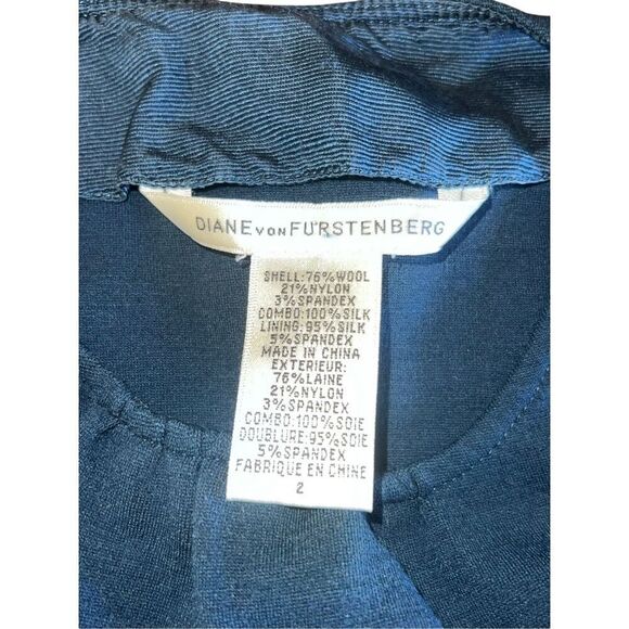Diane Von Furstenberg Womens 2 Navy Blue Sheath Dress Wool Silk Blend vintage - Picture 8 of 11